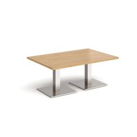 Brescia Rectangular Coffee Table with Flat Square Brushed Steel Bases 1200mm X 800mm - Oak