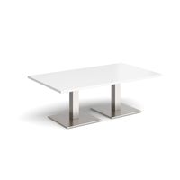 Brescia Rectangular Coffee Table with Flat Square Brushed Steel Bases 1400mm X 800mm - White