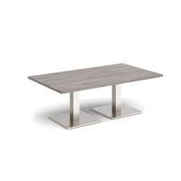 Brescia Rectangular Coffee Table with Flat Square Brushed Steel Bases 1400mm X 800mm - Grey Oak