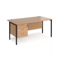 Maestro 25 Straight Desk 1600mm X 800mm with 3 Drawer Pedestal - Black H-frame Leg, Beech Top
