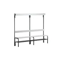 Changing Room Bench Stainless Steel - HxD 1650 X 375mm - Length 2000mm, 6 Hooks, Charcoal, Shoe Rack