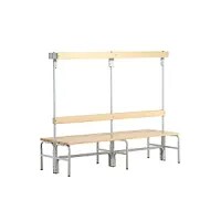 Cloakroom Bench With Hook Strips, On Both Sides, 8 Hooks 1500mm, Light Grey