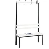BASIC Cloakroom Bench, Single Sided, Hook Rail, Plastic, Length 1000mm, Pure White