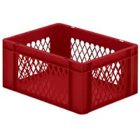 Euro Stacking Container, Perforated Walls, Closed Base, LxWxH 400 X 300 X 175mm, Red, Pack Of 5
