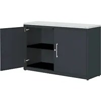 Double Door Cupboard, HxW 830 X 1200mm, Plastic Panel, 1 Shelf, Charcoal/Charcoal/Light Grey