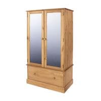 2 Mirror Door, 1 Drawer Wardrobe