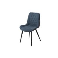 Diamond Stitch Blue Cord Fabric Dining Chair, Black Tapered Legs (Pair)