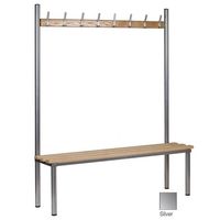 Club Solo Changing Room Bench, Silver 3000mm Wide x 400mm Deep With 14 Hooks