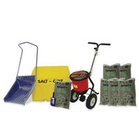 Small Business Kit Includes 200l Grit Bin, 6 Bags 25KG Brown Salt, Salt Spreader, Scoop and Snow Pusher