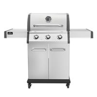 3 Burner Deluxe Gas Bbq Grill With Piezo Ignition & Wheels - Stainless Steel - DG16
