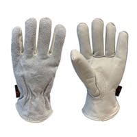 Standard Driver - Size 10 Ivory 100% Cotton Fleece Liner Split Leather on The Front Glove (Pair)