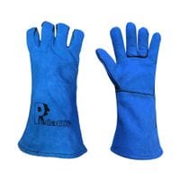 Blue Lightning MIG Gauntlet (Small) - Size 9 High Quality 14" Split Leather MIG Gauntlet 100% Cotton Liner (Pair)