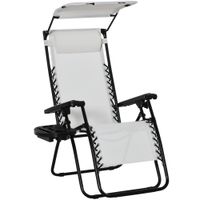 Zero Gravity Garden Folding Patio Sun Lounger w/Cup Holder & Canopy Shade84B-388V70WT