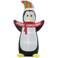 8ft Inflatable Penguin & Christmas Banner Decoration w/Inner LED Lights
