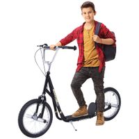 Kids Push Scooter Stunt Scooter W/16" Tyres Adjustable Height Dual Brake, Black