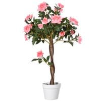 90cm/3FT Artificial Rose Tree Fake Decorative Plant w/21 Flowers Pot Pink