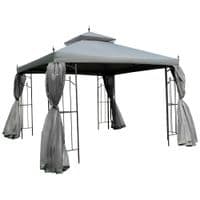 3 X 3 (M) Garden Gazebo Double Top Canopy w/Mesh Curtains Sun Shade Grey