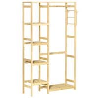 Coat Rack Bamboo Garment Rack W/Storage Shelf, Hanging Rail and Side Hooks