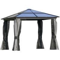 Outdoor Aluminium Hardtop Gazebo Patio Shelter w/Mosquito Netting Curtains84C-049CG