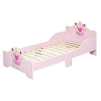 Kids Wooden Princess Crown & Flower Single Bed W/Safety Side Rails Slats Pink