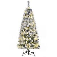4FT Prelit Snow Flocked Christmas Tree w/Light, Indoor Home Xmas Decoration