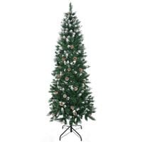 6 Foot Snow Artificial Christmas Tree Indoor w/Pine Cones Realistic Branches