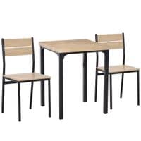 3 Pcs Compact Dining Table 2 Chairs Set Wooden Metal Legs Kitchen Breakfast Bar