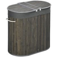 Bamboo Laundry Basket with Lid 100 Litres Laundry Hamper w/2 Sections Grey