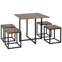 Compact 5pc Kitchen Dining Set Wood Bar Table Chair Home Space Saving Furniture