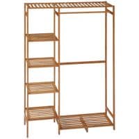 Garment Rack Bamboo Clothes Rail w/6-Tier Shelf Hanging Rod Clothes Rack