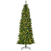 7FT Prelit Artificial Pencil Christmas Tree w/LED Light, Berry, Xmas Decor