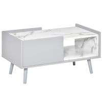 Two-Tone Coffee Table Marble Effect W/Storage Wood Legs Home Furniture