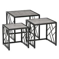 Set of 3 Nesting Coffee Tables Square Side Tables with Metal Frame, Grey