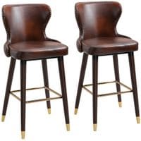 2 Pieces Home Luxury Bar Chair Stool, PU Leather European Style, Brown
