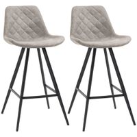 Set of 2 Bar Stools Vintage PU Leather Tub Seats Padded w/Steel Frame Grey