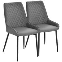 Set of 2 Quilted PU Leather Dining Chairs w/Metal Frame 4 Legs Executive Grey