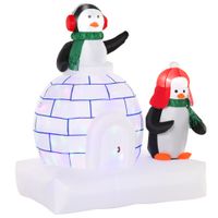 5ft Lighted Christmas Inflatable Two Penguins w/Ice House In Garden Outdoor