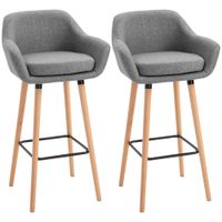2 PCs Modern Upholstered Fabric Bucket Seat Bar Stools w/Solid Wood Legs Grey