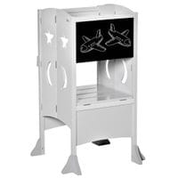 Kids Step Stool Toddler Kitchen Stool with Blackboard Lockable Handrail Grey