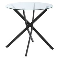 Round Side Table with Tempered Glass Top & Metal Legs Dining Living Room Black