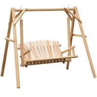 Outdoor 2 Seater Porch Swing Wooden Rustic Patio Bench Hammock w/Armrest