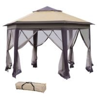 Hexagon Patio Gazebo Garden Shelter Heavy Duty Double Roof w/Mesh, 4 X 4m84C-120