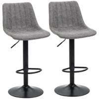 Set of 2 Micro-Fibre Retro Tub Bar Stools w/Metal Frame Footrest Home Seat Grey