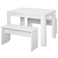 3 Pcs Modern Dining Table Set w/Table 2 Bench Seats Compact Kitchen Home