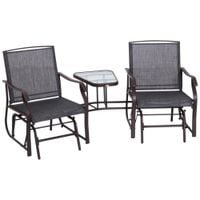 Double Glider Rocking Chairs Garden Table Conversation Duo Set Grey and Brown