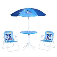 Kids Foldable Four-Piece Garden Set W/Table, Chairs, Adjustable Umbrella - Blue