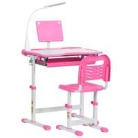 Kids Study Desk and Chair Set W/Adjustable Height, Storage Drawer - Pink