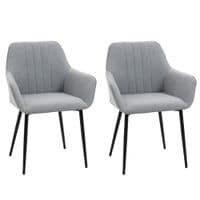 Dining Chairs Set of 2, Linen Fabric Accent Chairs Metal Legs, Light Grey