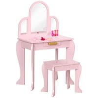 Kids Dressing Table and Stool w/Mirror and Drawer, for Ages 3-6 Years - Pink