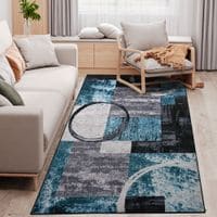 Modern Large Blue Area Rug, Geometric Carpet for Living Room Bedroom, 160x230cm